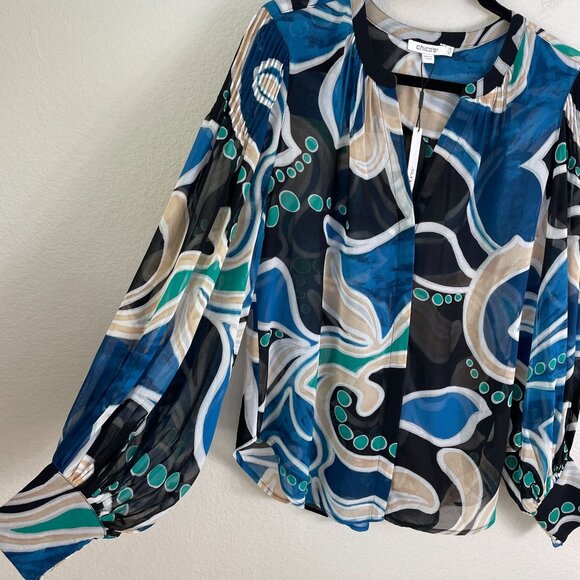 NEW Chicos Womens 10 Pintuck Detail Swirl Print Top Long Sleeve Blouse Shirt - Picture 9 of 16